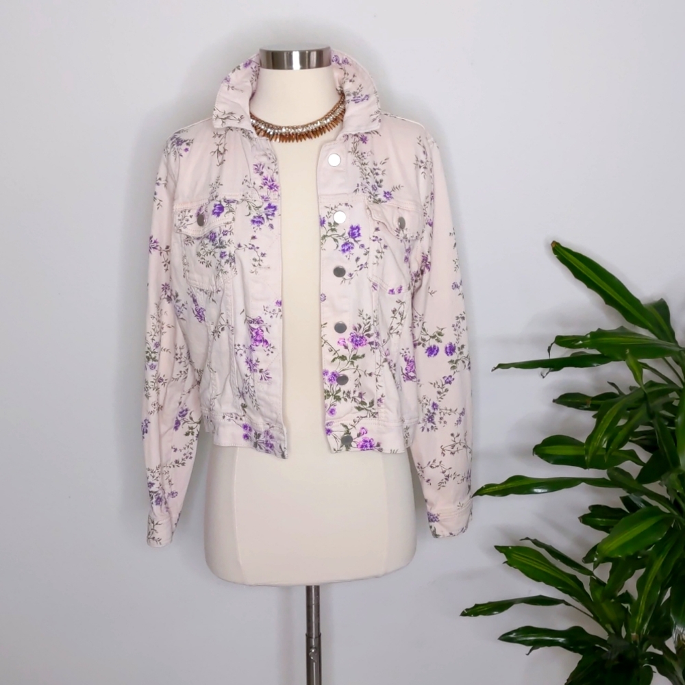 Candies Floral Print Jean Jacket Size Medium - Picture 2 of 11